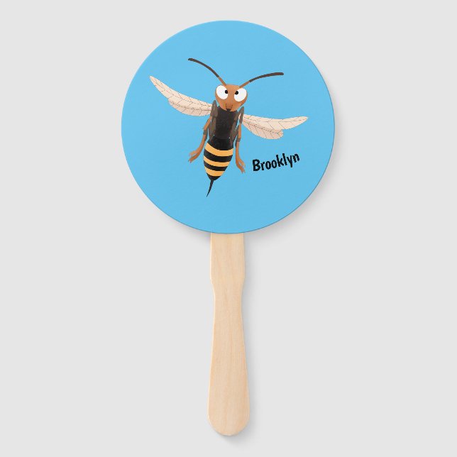 Funny angry hornet wasp cartoon illustration hand fan (Front)