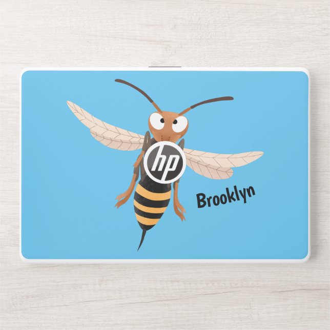 Funny angry hornet wasp cartoon illustration HP laptop skin (Front)
