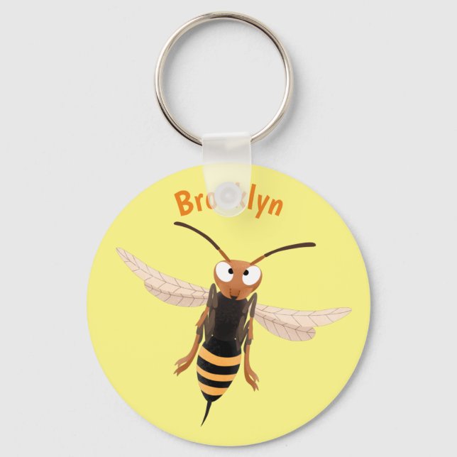 Funny angry hornet wasp cartoon illustration keychain (Front)