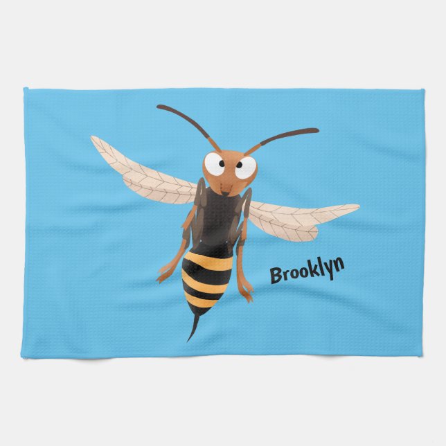Funny angry hornet wasp cartoon illustration kitchen towel (Horizontal)