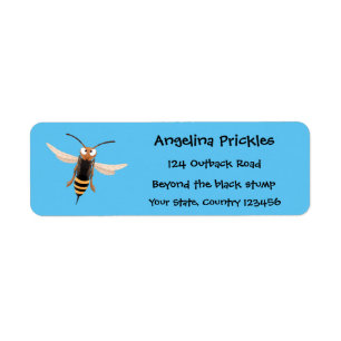 Funny angry hornet wasp cartoon illustration label