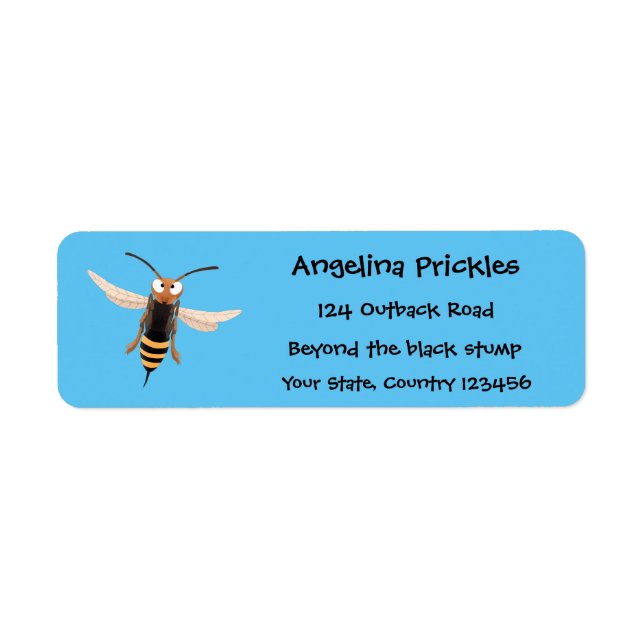 Funny angry hornet wasp cartoon illustration label (Front)