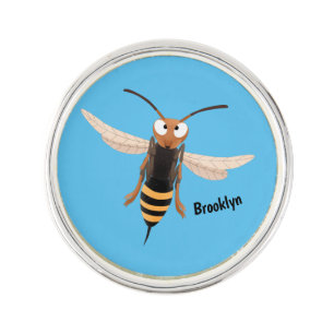 Funny angry hornet wasp cartoon illustration lapel pin