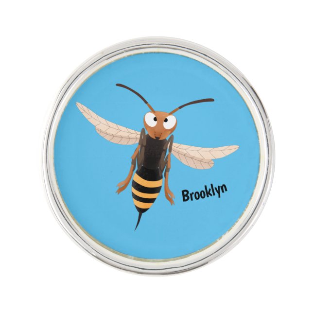 Funny angry hornet wasp cartoon illustration lapel pin (Front)