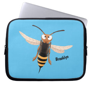 Funny angry hornet wasp cartoon illustration  laptop sleeve