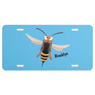 Funny angry hornet wasp cartoon illustration license plate