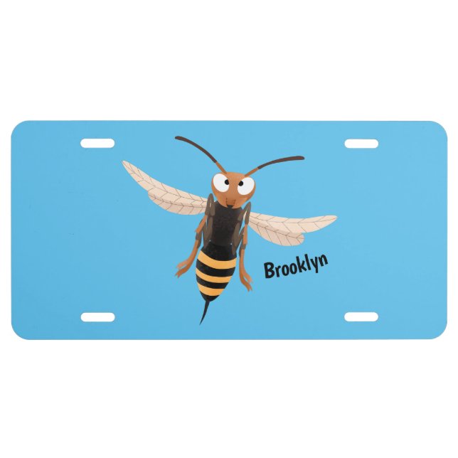 Funny angry hornet wasp cartoon illustration license plate (Front)