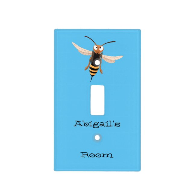 Funny angry hornet wasp cartoon illustration light switch cover (Front)