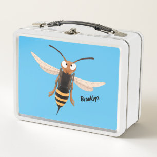 Funny angry hornet wasp cartoon illustration metal lunch box