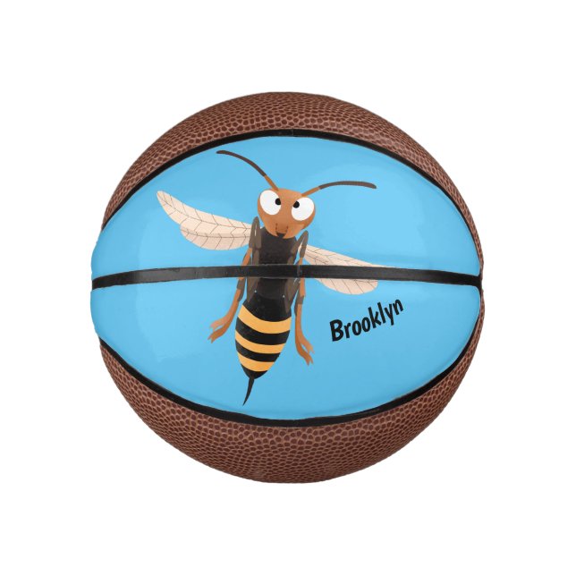 Funny angry hornet wasp cartoon illustration  mini basketball (Front)