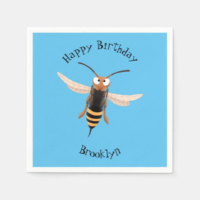 Funny angry hornet wasp cartoon illustration napkins (Front)
