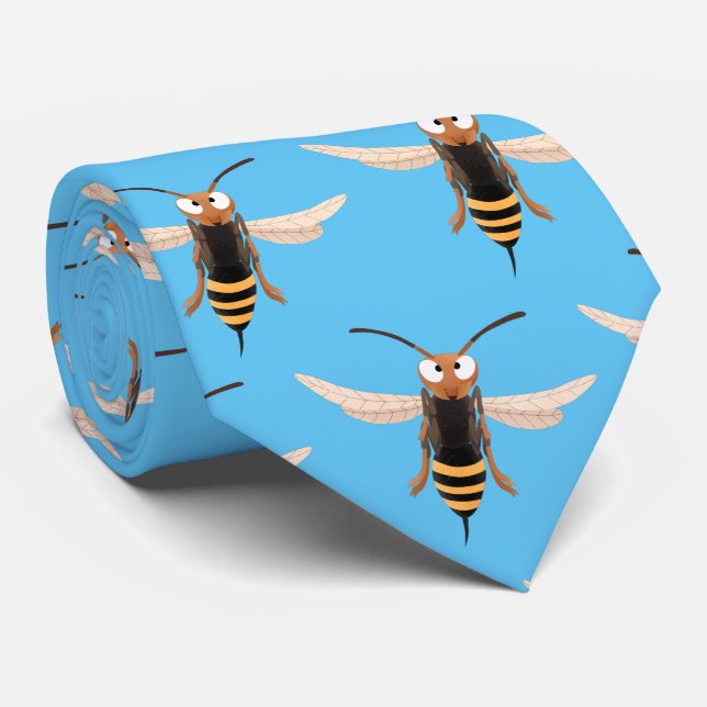 Funny angry hornet wasp cartoon illustration neck tie (Rolled)