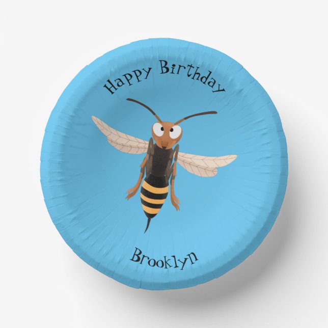 Funny angry hornet wasp cartoon illustration paper bowls (Front)