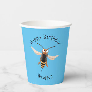 Funny angry hornet wasp cartoon illustration paper cups