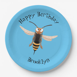Funny angry hornet wasp cartoon illustration paper plates