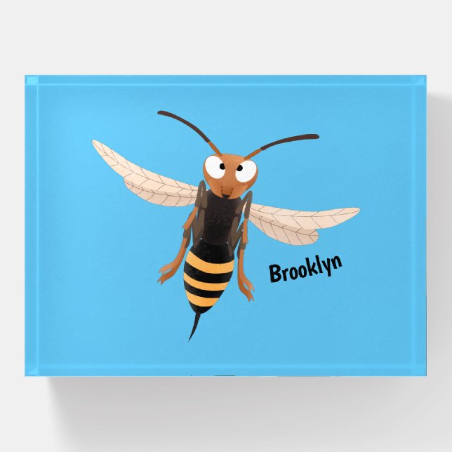 Funny angry hornet wasp cartoon illustration paperweight (Front)