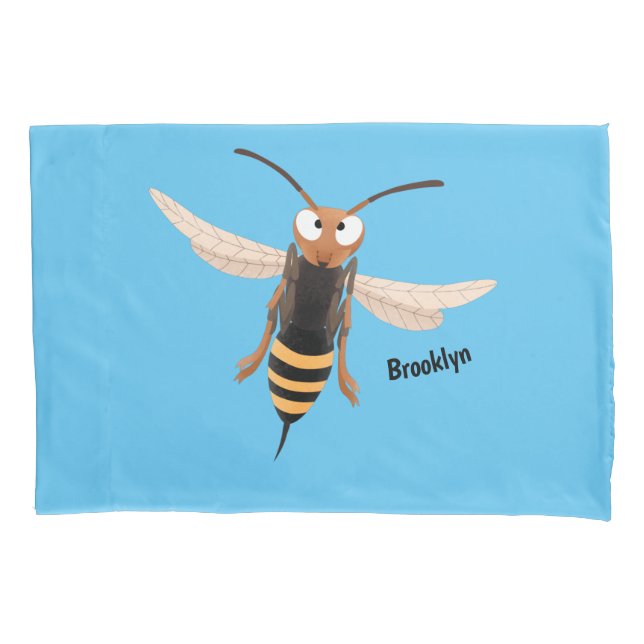 Funny angry hornet wasp cartoon illustration pillow case (Front)