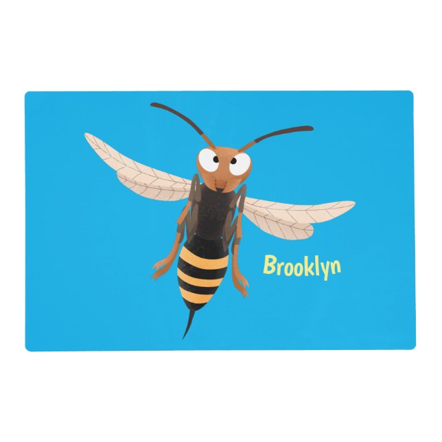 Funny angry hornet wasp cartoon illustration  placemat (Front)
