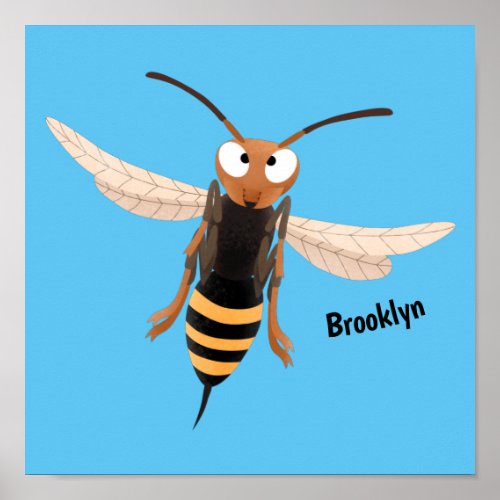 Funny angry hornet wasp cartoon illustration poster