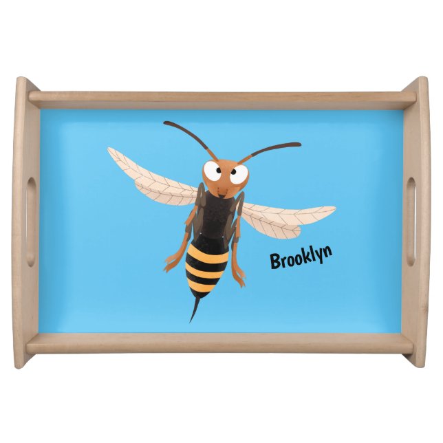 Funny angry hornet wasp cartoon illustration  serving tray (Front)