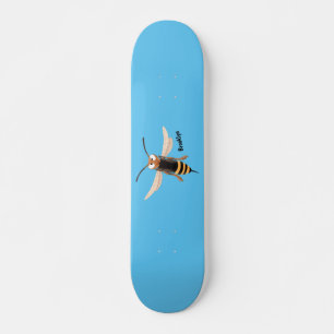 Funny angry hornet wasp cartoon illustration skateboard