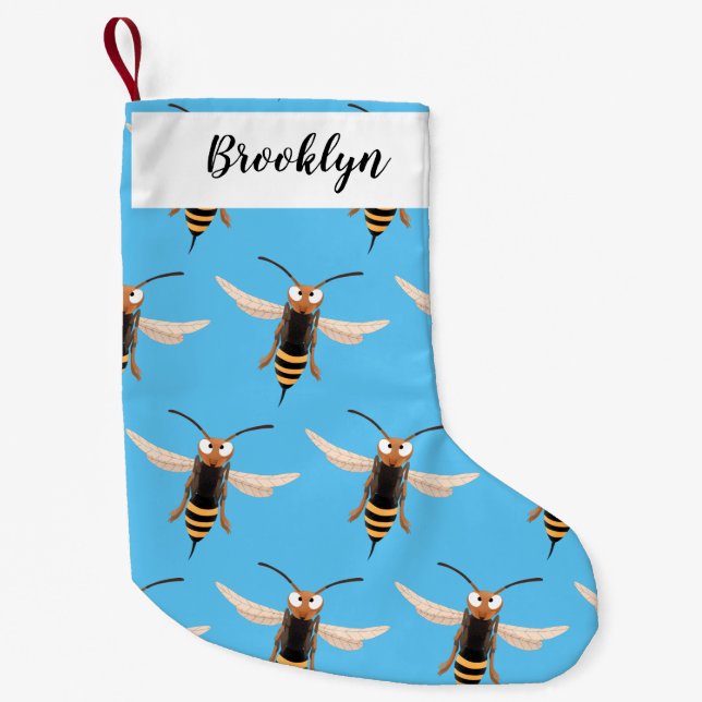 Funny angry hornet wasp cartoon illustration small christmas stocking (Front)