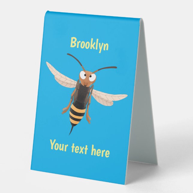 Funny angry hornet wasp cartoon illustration table tent (Front)