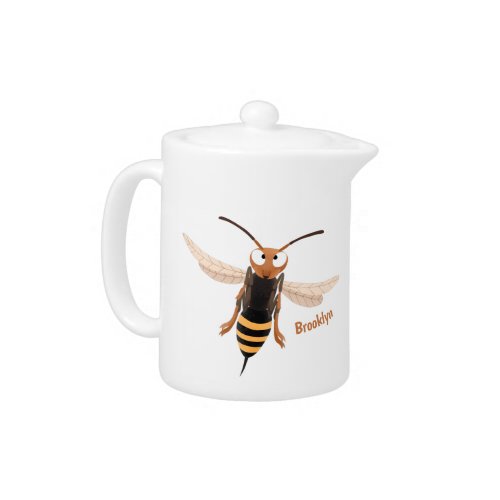 Funny angry hornet wasp cartoon illustration teapot