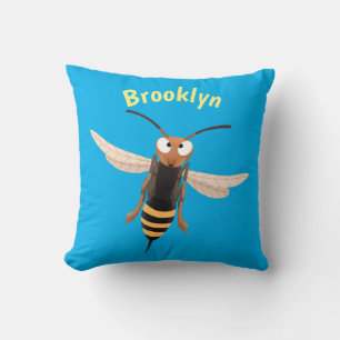 Funny angry hornet wasp cartoon illustration throw pillow