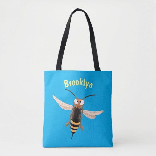 Funny angry hornet wasp cartoon illustration tote bag