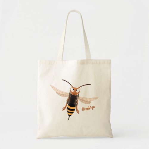 Funny angry hornet wasp cartoon illustration tote bag