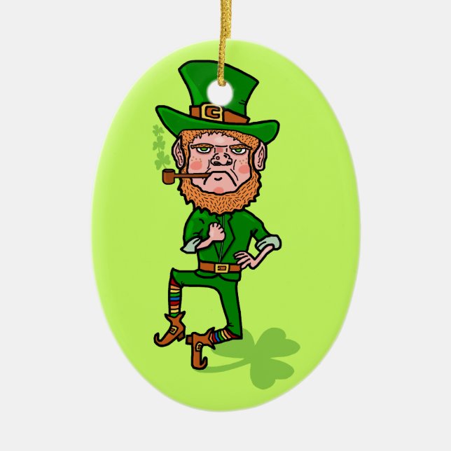 Funny Angry Lucky Irish Leprechaun Ceramic Ornament (Front)