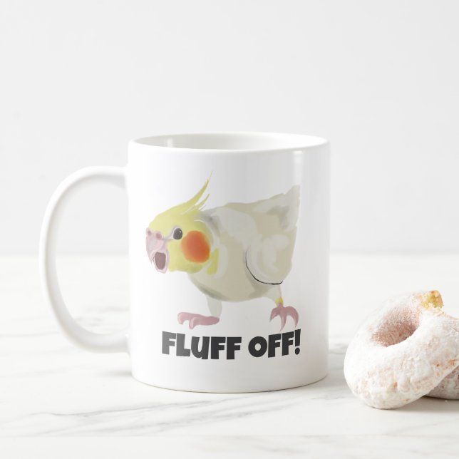Funny Angry Lutino Cockatiel Fluff Off Pet Parrot  Coffee Mug (With Donut)