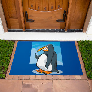 Funny Angry Penguin Cartoon Cool Waving  Doormat