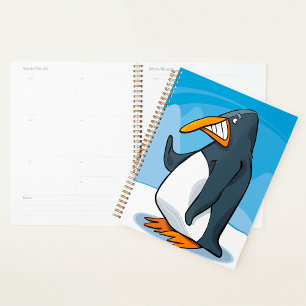Funny Angry Penguin Cartoon Cool Waving Planner