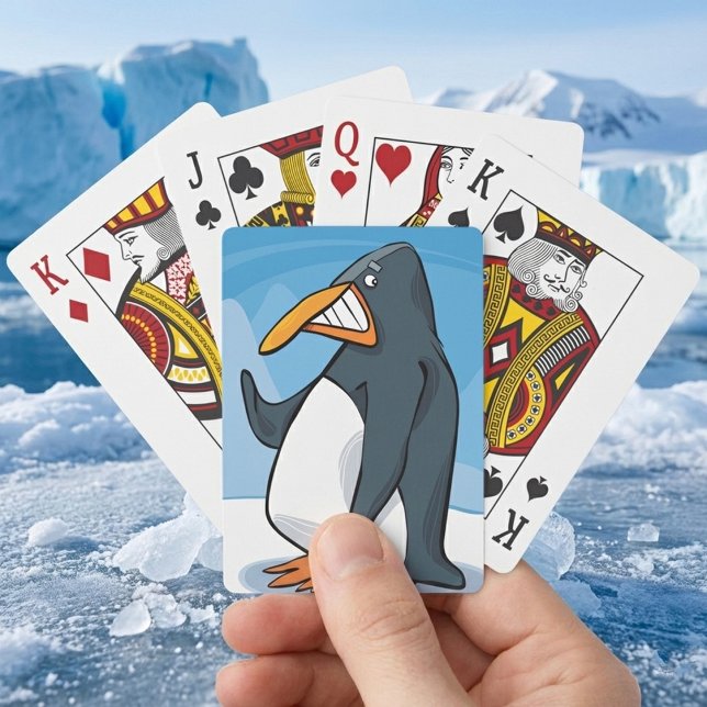 Funny Angry Penguin Cartoon Cool Waving  Poker Cards (Creator Uploaded)