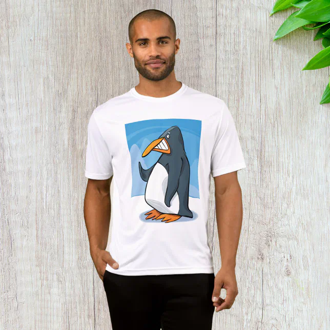 Funny Angry Penguin Cartoon Cool Waving T-Shirt Zazzle