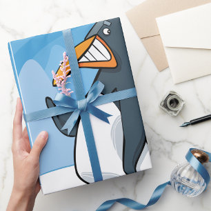 Funny Angry Penguin Cartoon Cool Waving Wrapping Paper