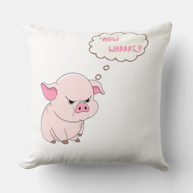 Funny Angry Pig Now Whaaat Meme Throw Pillow (Front)