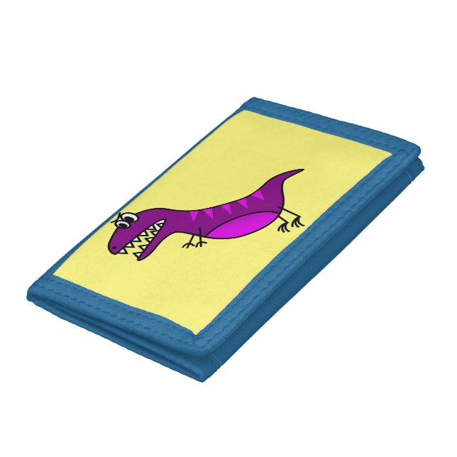 Funny angry purple cartoon dinosaur tri-fold wallet (Bottom)
