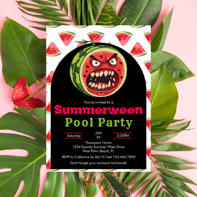 Funny Angry Watermelon Summerween Pool Party Invitation (Creator Uploaded)