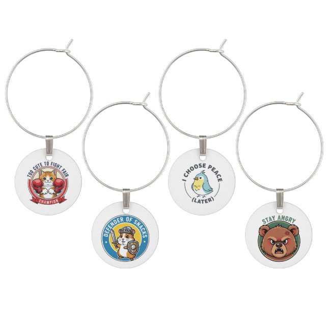 Funny Animal Avatars Wine Charm (Staggered)
