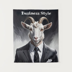 Funny animal boss surreal suited goat character tapestry