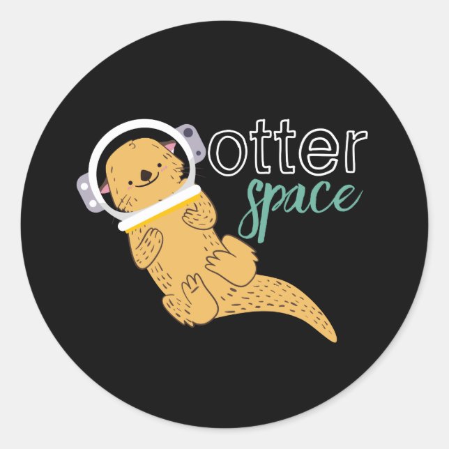 Funny Animal Cartoon Humor Otter Space Classic Round Sticker (Front)