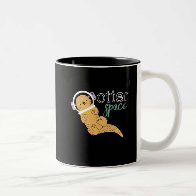 Funny Animal Cartoon Humor Otter Space Two-Tone Coffee Mug (Right)