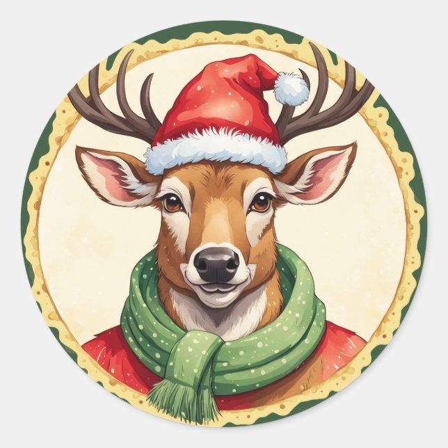 Funny Animal Christmas Favorites - Deer 2 Classic Round Sticker (Front)