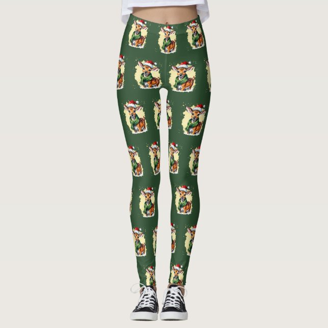 Funny Animal Christmas Favorites - Fawn 1 Leggings (Front)