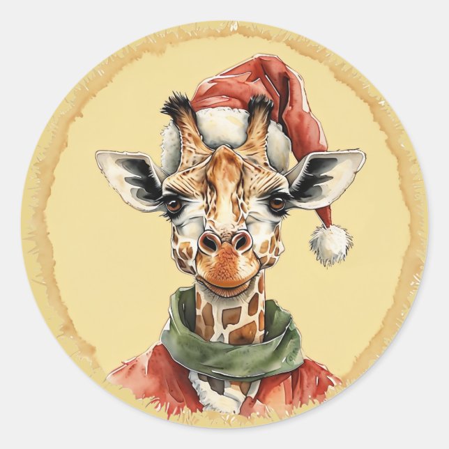 Funny Animal Christmas Favorites - Giraffe 1 Classic Round Sticker (Front)