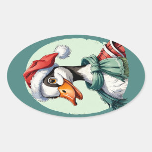 Funny Animal Christmas Favorites - Goose 3 Oval Sticker