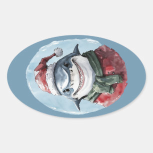 Funny Animal Christmas Favorites - Shark 1 Oval Sticker